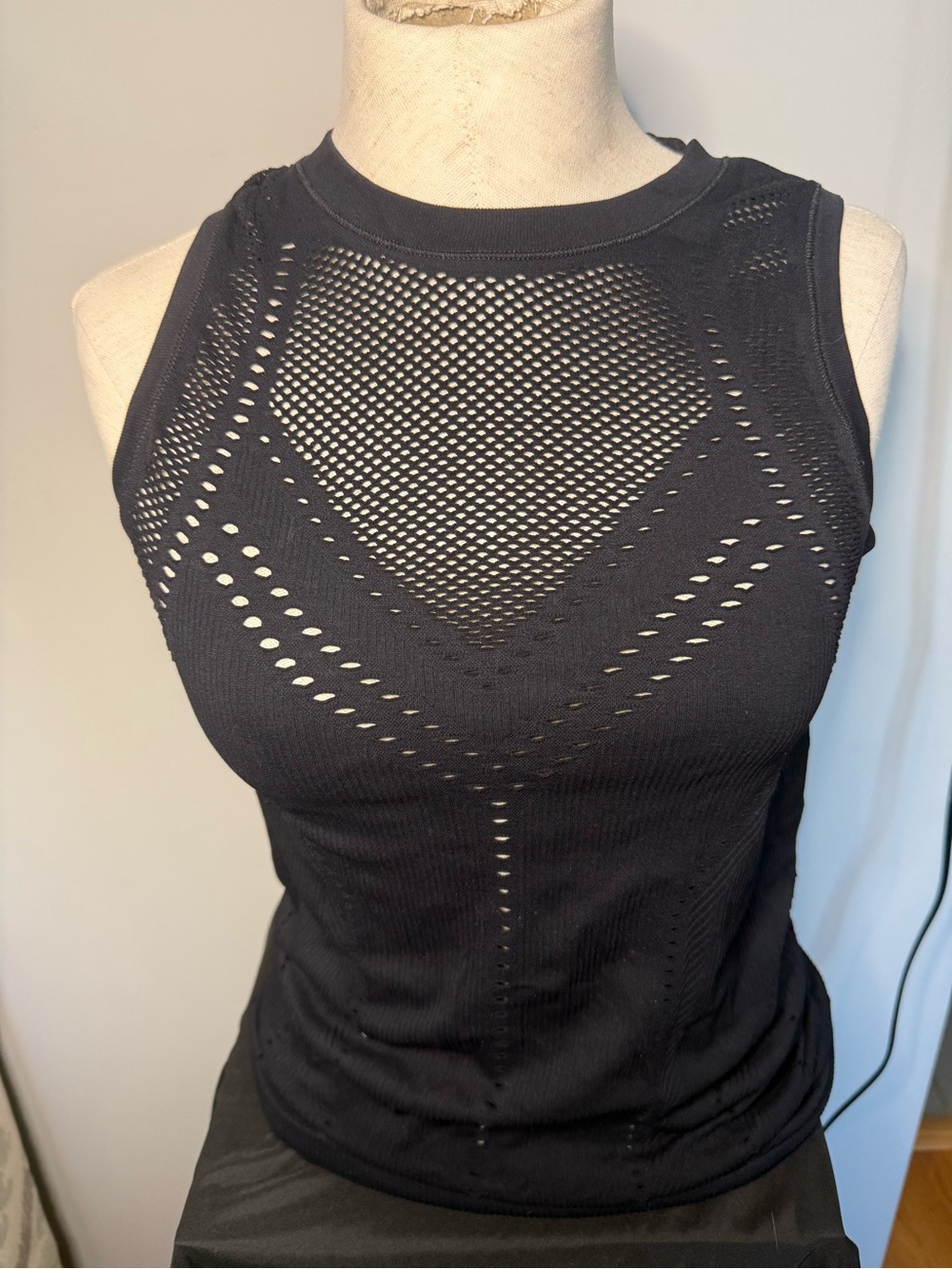 Athleta Black Sleeveless Mesh-Detail Tank